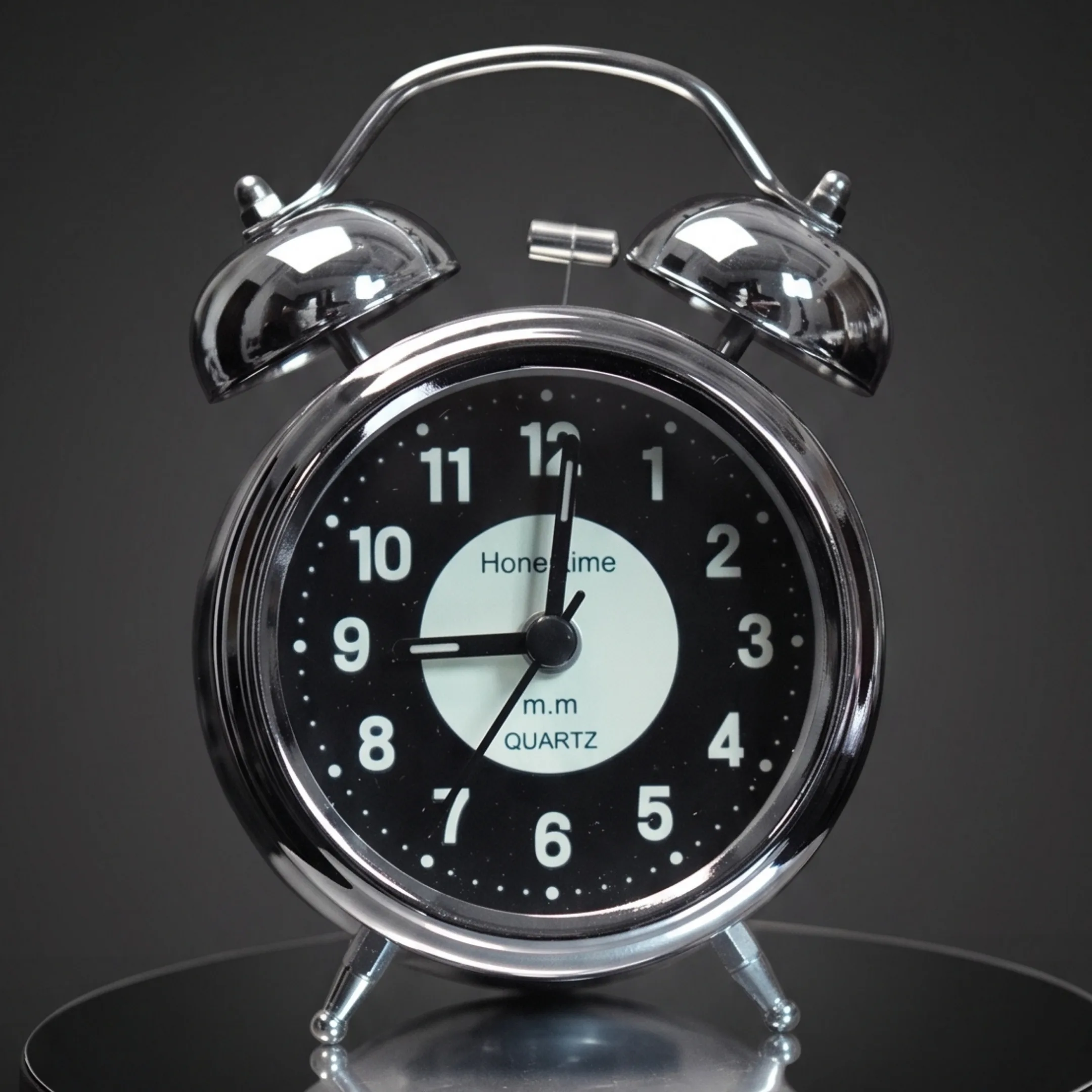 Glossy Twin Bell Alarm Clock - Black